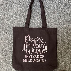 Black Tote Bag with Humorous Wine Quote